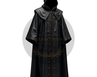 Vampire Lord Cloak - Schwarze Echtleder Cosplay Robe