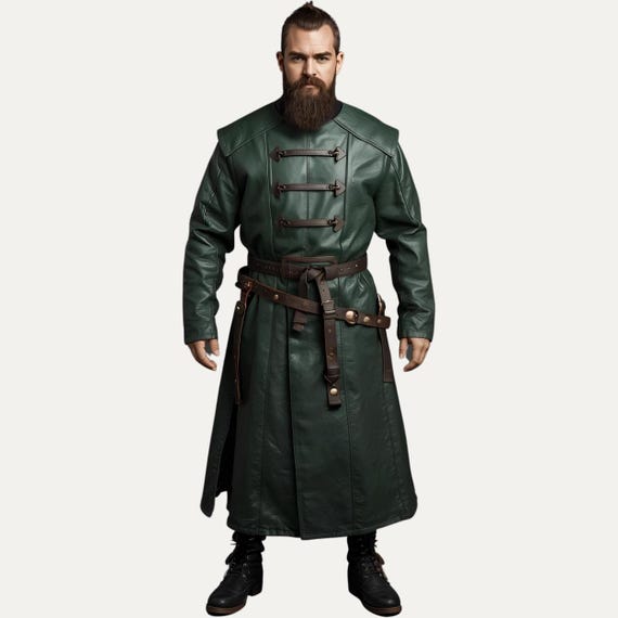 中世の戦士のトレンチコート - ロングレザーコスプレコート - Etsy 日本