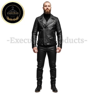 Handgefertigte gesteppte schwarze Leder Bikerjacke: Slim Fit Moto Style