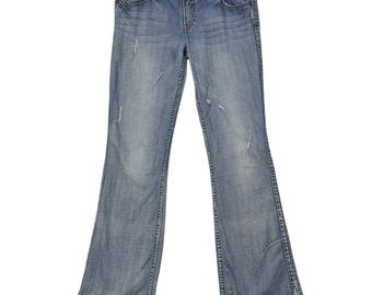 Y2K Silber Jeans 31x33 Blau Distressed Low Rise Flare Twisted Denim Grunge Boho