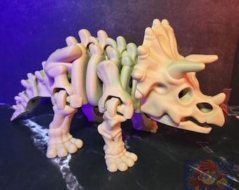 Przegubowy szkielet triceratopsa – zabawka dinozaura z białej kości, drukowana w 3D