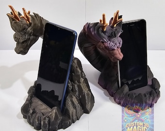 Soporte para teléfono con forma de dragón impreso en 3D, decoración de escritorio de fantasía