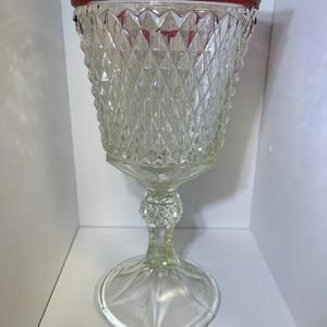 Antique EAPG Ruby Stained Diamond Point Compote | Large 11” Pressed Glass Chalice, Circa 1880s