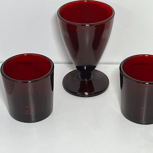Anchor Hocking Vintage Royal Ruby Juice Glasses & Goblet | Set of 3 | Deep Red Depression Glass