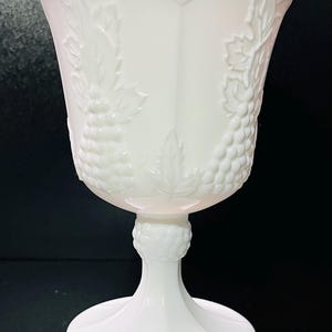 Vintage Indiana Glass White Milk Glass Goblet – Grape Harvest Pattern – Colonial Footed Wine Glass