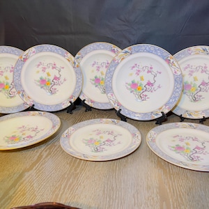 Lenox Ming Birds Soup & Salad Plate Set | 5 Rimmed Soup Bowls // 3 Luncheon Plates | Floral Birds Butterflies Bone China