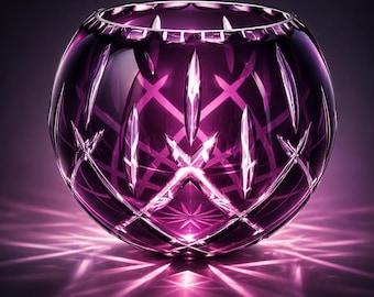 1970s Bohemian Amethyst Cut-to-Clear Crystal Rose Bowl | Starburst Lattice - 6 in