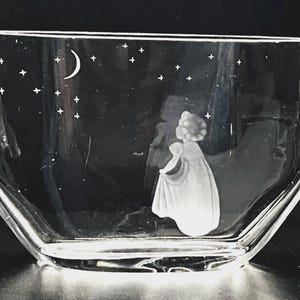 Orrefors Crystal Edvin Öhrström “Wish Me To The Moon” | Etched Crystal Vase with Moonlit Lady & Stars | Mid-Century Swedish Art Glass