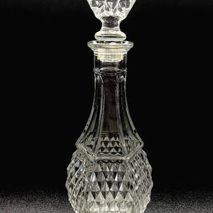 Vintage Diamond-Point Glass Decanter with Stopper | 1940s Mid Century Barware