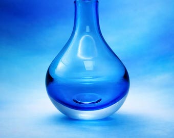 1960s Aqua Blue Art Glass Vase | Mid-Century Modern Rounded Form