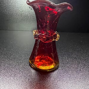 Amberina Crackle Glass Miniature Vase