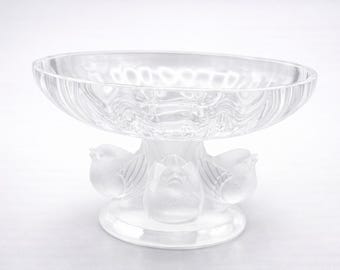 Lalique Nogent Frosted Birds Footed Bowl | Clear Crystal Compote