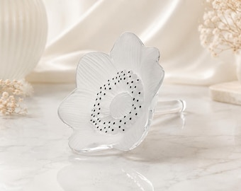 Lalique Crystal Anemone Flower Sculpture: Signed French Art Glass