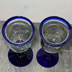 Hand Blown Cobalt Blue Wine Glasses From Mexico Set of 2