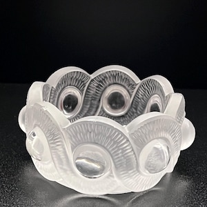 Lalique Gao Frosted Crystal Bowl | Signed France | Art Glass with Cabochon Motif