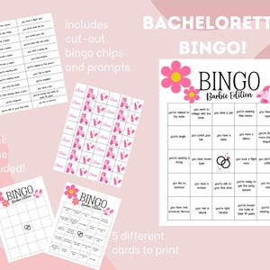 Barbie Bachelorette Party Bingo - Divertente gioco per la festa nuziale, tema Barbie rosa, attività per la serata tra ragazze, stampa digitale