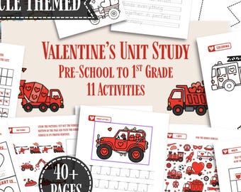 Valentines Day Mini Unit Study Homeschool Valentine Activity Printable Kindergarten Worksheet Montessori Letter Trace Instant Download PDF