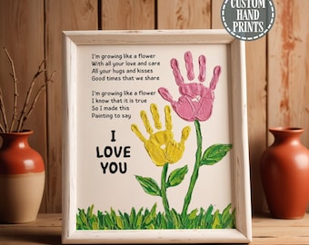 Printable Mother's Day Handprint Art Poem Digital Flower Bouquet Craft for Mom Last Minute Mother's Day Gift for Grandma Instant Download