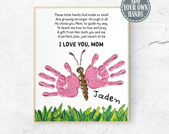 Christian Mother's Day Handprint Art Poem Butterfly Kids Craft for Mom Digital Last Minute Mother's Day Gift for Mama Instant Download