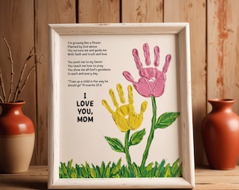 Christian Homeschool Mother's Day Handprint Art Poem Digital Flower Bouquet Craft for Mom Last Minute Mother's Day Gift Instant Download