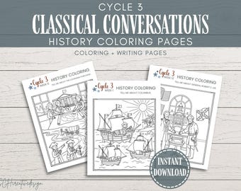 Cycle 3 Classical Conversations History Printable Coloring Practice Pages CC Foundations Worksheets Homeschool CC Memory Work Coloring Book