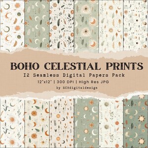 Boho Celestial Digitales Papier Erdige Tonfarben Nahtlos Boho-Muster Leinen Textur Digitales Scrapbook-Papier Digitales Design Seiten Tapete
