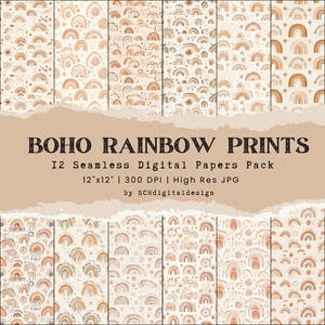 Boho Regenbogen Sonne Burst Digitales Papier Pack Boho Regenbogen Neutral Digitales Scrapbook-Papier Boho Neutral Baby Digitales Design Seiten Wallpaper