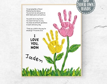 Christian Homeschool Mother's Day Handprint Art Poem Digital Flower Bouquet Craft for Mom Last Minute Mother's Day Gift Instant Download