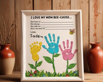 Printable I Love Mom Because Handprint Keepsake Digital Hand Print Craft for Mom Last Minute Mother's Day Gift for Mama Instant Download