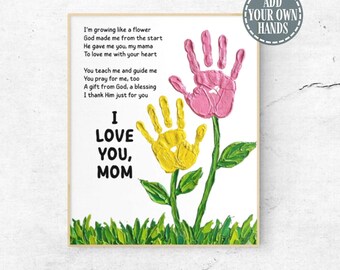 Christian Mother's Day Handprint Art Poem Digital Flower Bouquet Craft for Mom Last Minute Mother's Day Gift for Mama Instant Download