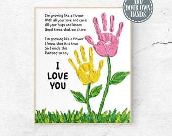 Printable Mother's Day Handprint Art Poem Digital Flower Bouquet Craft for Mom Last Minute Mother's Day Gift for Grandma Instant Download