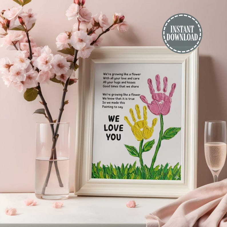 Printable Mother's Day Handprint Art Poem Digital Flower Bouquet Craft ...