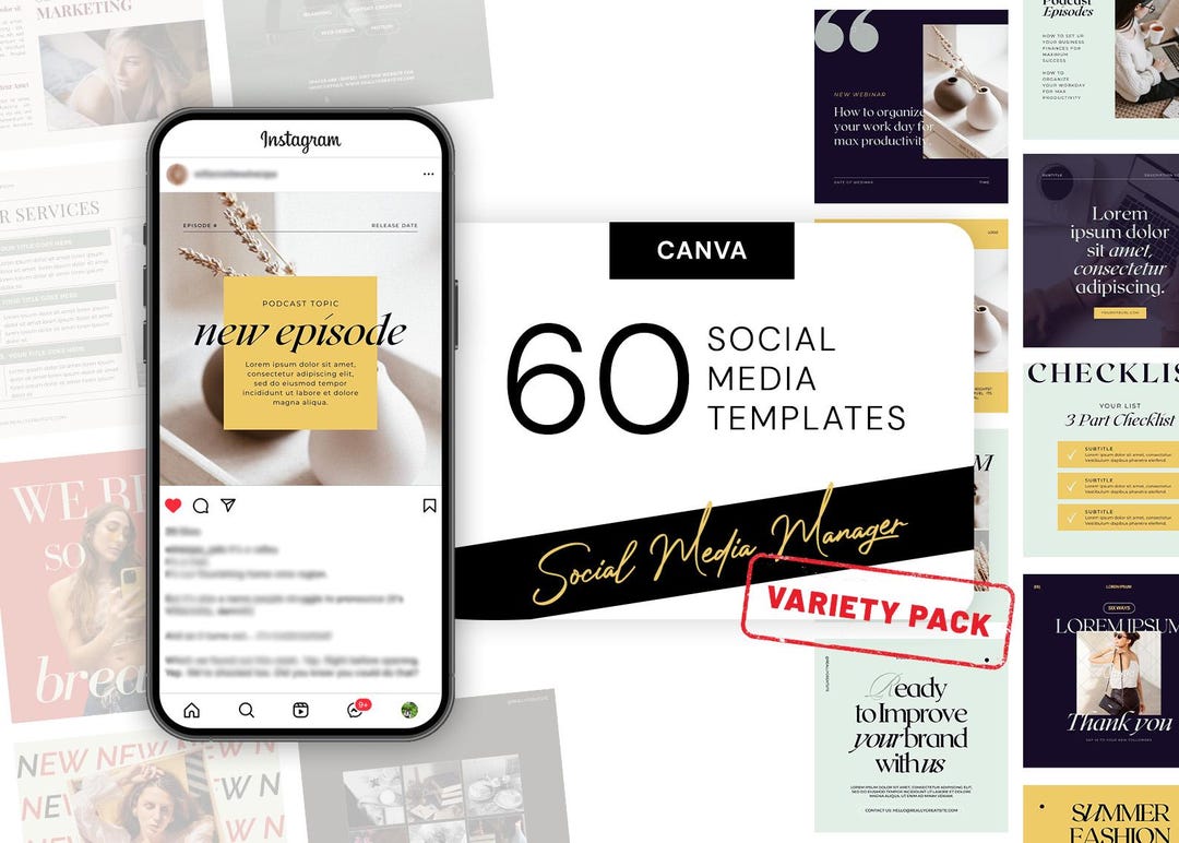Unique Social Media Templates – variety Pack of 60 Canva Templates ...