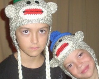 Sock Monkey Earflap Hat PDF Instant Download