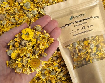 Dried Dyer's Chamomile Flowers for Natural Yellow Dye, 1 or 2 ounces (28 or 56 grams), USA Grown with Organic Methods