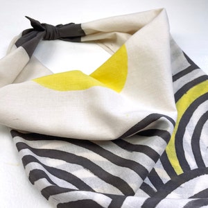 Black and Yellow Plant Dyed Organic Cotton Bandana, Hand Painted Bandana, Geometric Design, Tie Dye image 7