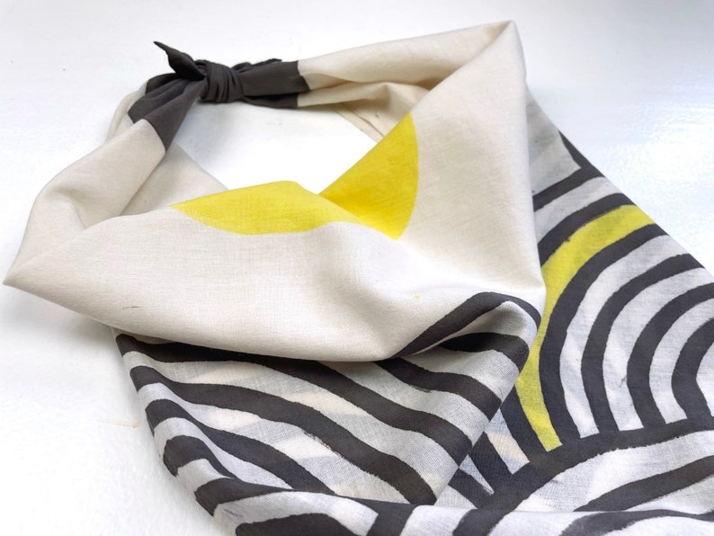 Black and Yellow Plant Dyed Organic Cotton Bandana, Hand Painted Bandana, Geometric Design, Tie Dye image 7