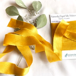Gold Silk Ribbon, Natural Dye, Plant Dyed Silk, Shimmery Golden Yellow image 1