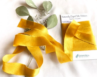 Gold Silk Ribbon, Natural Dye, Plant Dyed Silk, Shimmery Golden Yellow