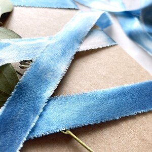 Indigo Dyed Silk Ribbon, Natural Dye, Plant Dyed Silk, Blue and White Ribbon image 6