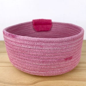 Pink Cotton Rope Basket, Naturally Dyed Fabric Bowl, Eco Friendly Home Decor