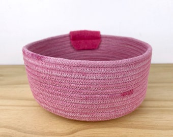 Pink Cotton Rope Basket, Naturally Dyed Easter Basket, Key Dish, Entryway Storage, Eco Friendly Home Decor
