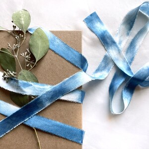 Indigo Dyed Silk Ribbon, Natural Dye, Plant Dyed Silk, Blue and White Ribbon image 4