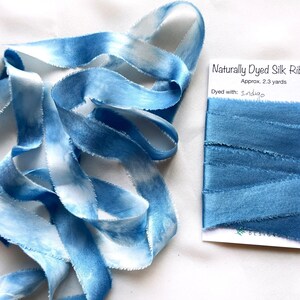 Indigo Dyed Silk Ribbon, Natural Dye, Plant Dyed Silk, Blue and White Ribbon image 1