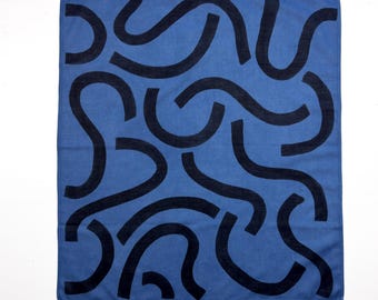 Indigo Dyed Organic Cotton Bandana, Hand Painted with Plant Dyes, Blue and Black