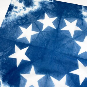 Blue and White Stars Organic Cotton Bandana, Natural Indigo Dyed Celestial Bandana, Altar Cloth