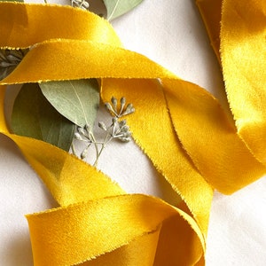 Gold Silk Ribbon, Natural Dye, Plant Dyed Silk, Shimmery Golden Yellow image 4