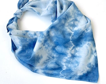 Blue and White Organic Cotton Bandana, Natural Indigo Dyed Bandana