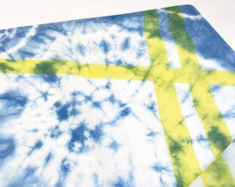 Blue and Yellow Plant Dyed Organic Cotton Bandana, Natural Indigo Dyed Bandana, Hand Painted Kerchief, Tie Dye