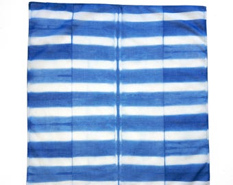 Blue and White Striped Organic Cotton Bandana, Natural Indigo Dyed Kerchief